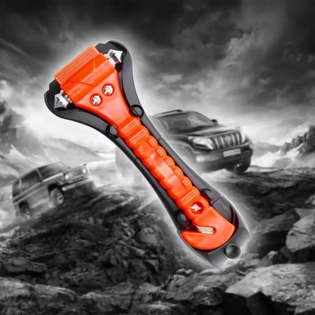 Martillo de Supervivencia y Escape de Emergencia | Rompecristales y Cortador de Cinturón para Coche – Color Rojo