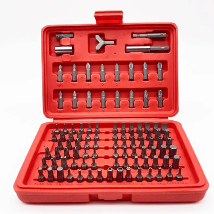 Juego de 100 Puntas Magnéticas para Destornillador | Torx, Hexagonales, Estriadas y Estrella con Cabezal de Seguridad y Varilla de Extensión 1/4