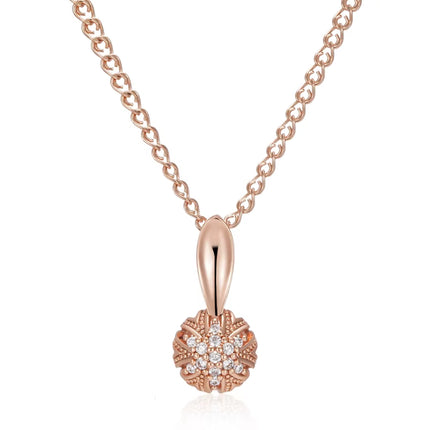 Collar con Colgante de Flor en Cristal y Circonita Natural — Oro Rosa 585, Estilo Vintage