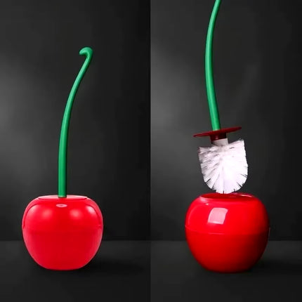 Escobilla de inodoro roja con forma de cereza, diseño creativo con soporte incluido para baño