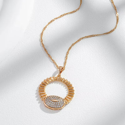 Collar Elegante en Oro Rosa 585 con Colgante Grande de Circonita Natural Brillante — Joyería Fina para Uso Diario