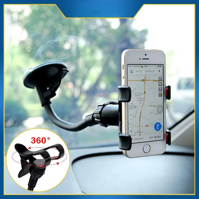 Soporte Giratorio Universal para Teléfono de Coche | Compatible con Salpicadero y Parabrisas, Accesorio Flexible 360 para Móvil y GPS