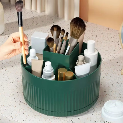 Caja de Maquillaje Giratoria 360° | Organizador de Escritorio para Brochas, Labiales y Joyas