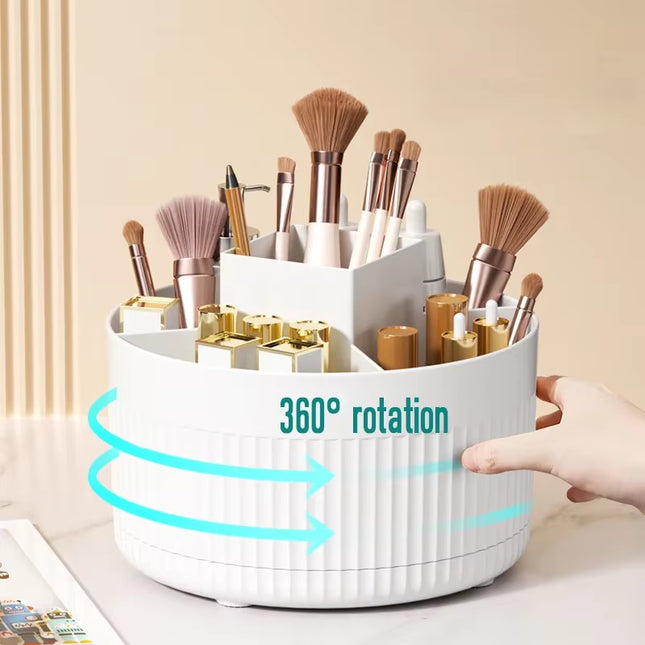 Caja de Maquillaje Giratoria 360° | Organizador de Escritorio para Brochas, Labiales y Joyas