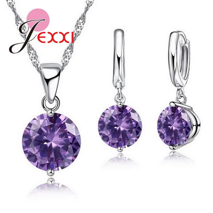 Conjunto de collar y pendientes de plata 925 para mujer con circonia cúbica en 8 colores | Joyería elegante y llamativa