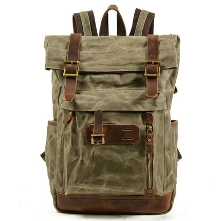 Mochila Vintage de Lona y Cuero para Hombre | Grande, Impermeable e Ideal para Viajes, Escuela y Uso Diario