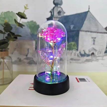 Rosa Eterna con Luz LED | Flor Artificial para Regalo de San Valentín, Bodas, Fiestas y Decoración Navideña