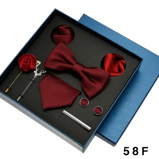 Set de Corbatas Clásicas de Seda para Hombre | Corbata Roja y Azul con Pañuelo y Gemelos, Regalo Ideal para Bodas y Fiestas