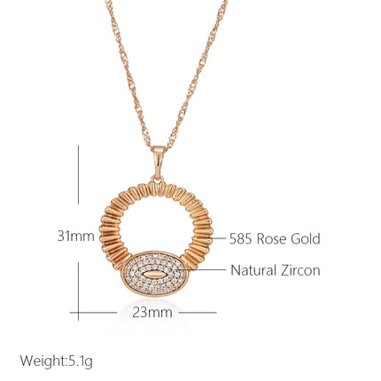 Collar Elegante en Oro Rosa 585 con Colgante Grande de Circonita Natural Brillante — Joyería Fina para Uso Diario