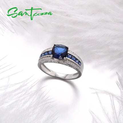 Anillo de Plata 925 para Mujer SANTUZZA | Piedra Azul Talla Cojín – Joyería Fina de Boda