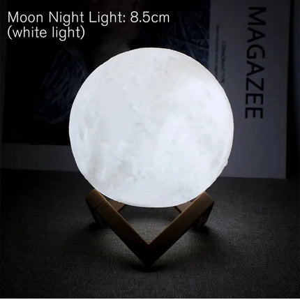 Lámpara de luna LED de 8 cm con soporte, luz nocturna estrellada a pilas, ideal como decoración para dormitorio y regalo para niños