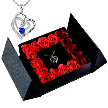 Joyero Flor Eterna con Colgante de Cristal Azul | Caja de Regalo con Rosa de Jabón para Novia, Mujer y Mamá