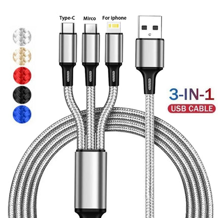 “Cable de Carga Rápida 3 en 1 Lovebay – USB Tipo C, Micro y iOS para iPhone, Huawei y Samsung | Trenzado de Nylon Duradero”