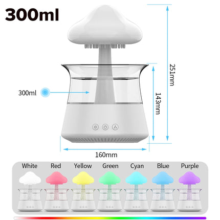 Humidificador de Lluvia en Forma de Nube | Aromaterapia, Luz Nocturna Multicolor y Atomización Ultrasónica