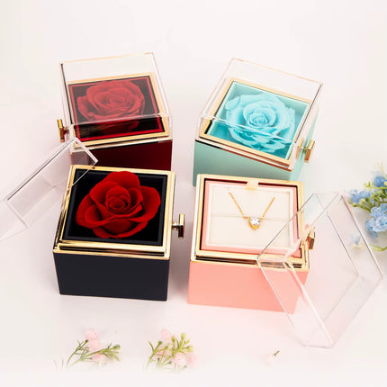 Caja de Rosa Eterna con Pulsera de Circonita en Forma de Corazón | Regalo de San Valentín para Ella, Pareja o Esposa