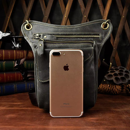 Bolso Bandolera de Piel Auténtica para Hombre | Multifuncional, Informal, con Cinturón de Cintura y Pernera para Viajes