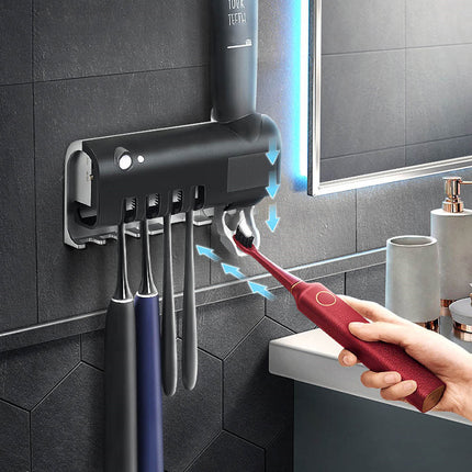 Esterilizador UV inteligente para cepillos de dientes con dispensador automático de pasta y soporte integrado