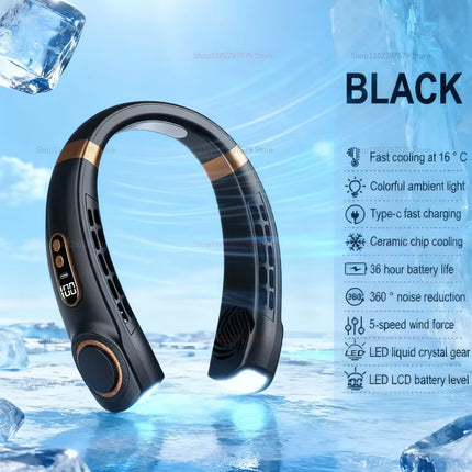 Ventilador de Cuello Sin Aspas | Silencioso, Portátil y Manos Libres con Viento Fuerte para Exteriores de Verano