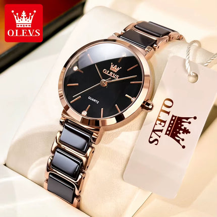 Reloj de Pulsera para Mujer de Lujo en Oro Rosa | Reloj de Cuarzo con Elegante Correa de Cerámica