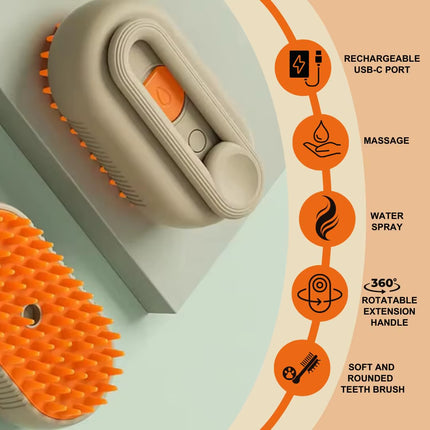 Cepillo Eléctrico 3 en 1 para Perros y Gatos | Vapor, Limpieza, Masaje y Eliminación de Pelo