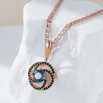 Collar con colgante de oro rosa 585, original y llamativo, para mujer. Brillante y colorido, con circonitas naturales. Joyería fina para uso diario