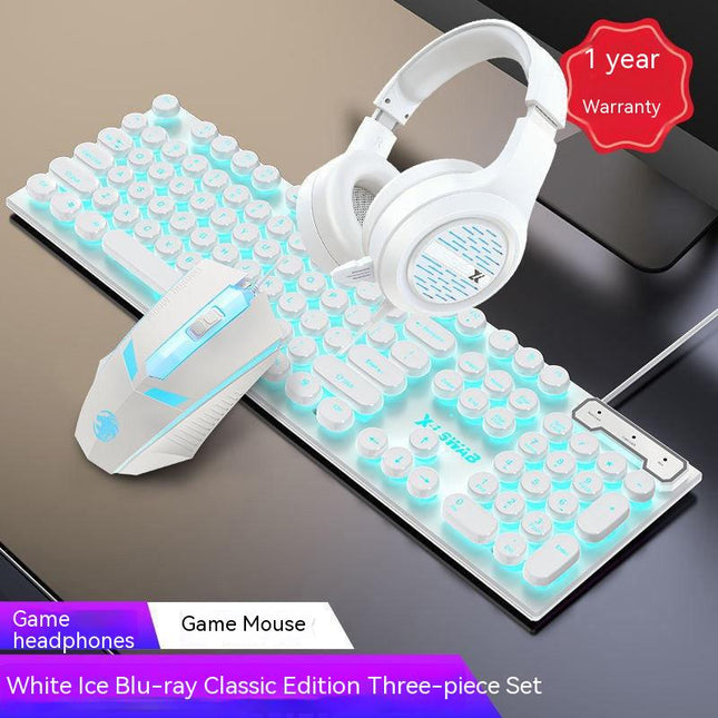 Conjunto de teclado y ratón retro estilo punk, teclas redondas y conexión por cable