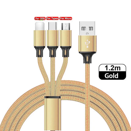 “Cable de Carga Rápida 3 en 1 Lovebay – USB Tipo C, Micro y iOS para iPhone, Huawei y Samsung | Trenzado de Nylon Duradero”