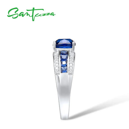 Anillo de Plata 925 para Mujer SANTUZZA | Piedra Azul Talla Cojín – Joyería Fina de Boda
