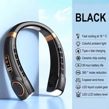 Ventilador de Cuello Sin Aspas | Silencioso, Portátil y Manos Libres con Viento Fuerte para Exteriores de Verano