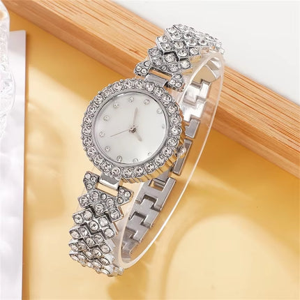 Conjunto de 6 Piezas de Joyería de Lujo para Mujer | Reloj, Anillo, Collar y Pendientes con Diamantes de Imitación