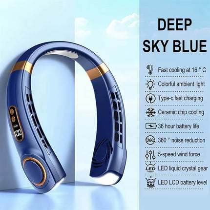 Ventilador de Cuello Sin Aspas | Silencioso, Portátil y Manos Libres con Viento Fuerte para Exteriores de Verano