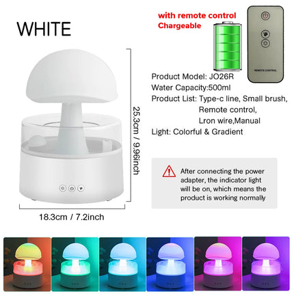 Humidificador de Lluvia en Forma de Nube | Aromaterapia, Luz Nocturna Multicolor y Atomización Ultrasónica
