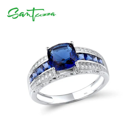 Anillo de Plata 925 para Mujer SANTUZZA | Piedra Azul Talla Cojín – Joyería Fina de Boda