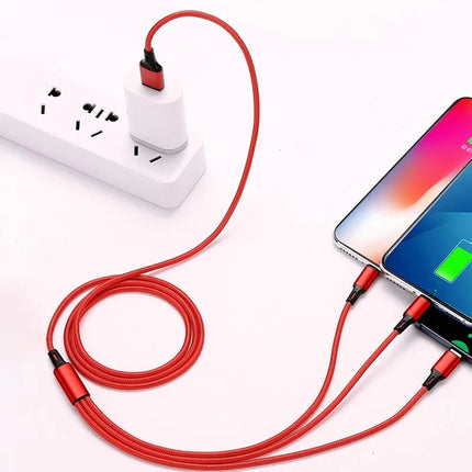 “Cable de Carga Rápida 3 en 1 Lovebay – USB Tipo C, Micro y iOS para iPhone, Huawei y Samsung | Trenzado de Nylon Duradero”