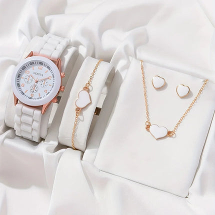 Set de Joyería y Reloj de Lujo para Mujer | Anillo, Collar, Pendientes y Pulsera con Reloj de Moda