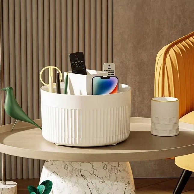 Caja de Maquillaje Giratoria 360° | Organizador de Escritorio para Brochas, Labiales y Joyas