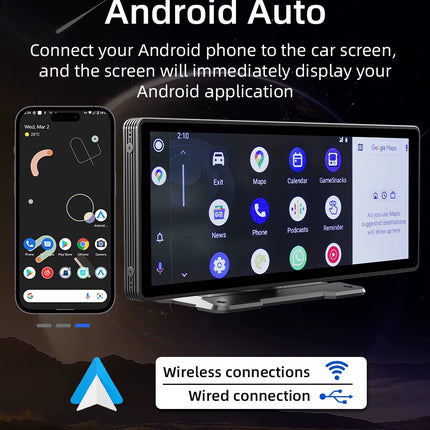 Pantalla Portátil Inalámbrica CarPlay 10,26" | Radio para Coche con Cámara Trasera HD, DVR, MP5 y Android Auto