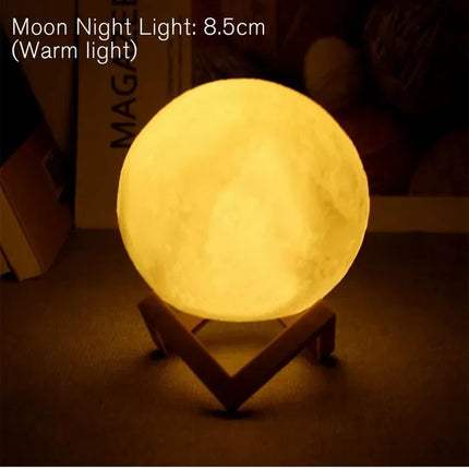 Lámpara de luna LED de 8 cm con soporte, luz nocturna estrellada a pilas, ideal como decoración para dormitorio y regalo para niños