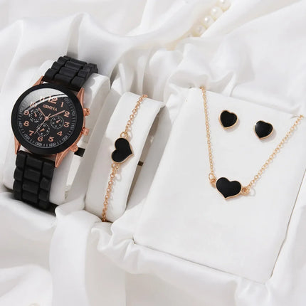 Set de Joyería y Reloj de Lujo para Mujer | Anillo, Collar, Pendientes y Pulsera con Reloj de Moda