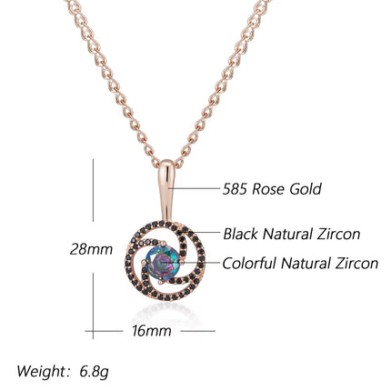 Collar con colgante de oro rosa 585, original y llamativo, para mujer. Brillante y colorido, con circonitas naturales. Joyería fina para uso diario