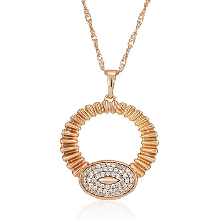 Collar Elegante en Oro Rosa 585 con Colgante Grande de Circonita Natural Brillante — Joyería Fina para Uso Diario