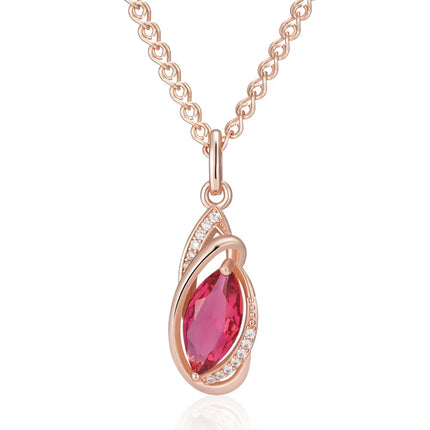 Collar Vintage en Oro Rosa 585 con Circonita Roja en Forma de Rombo — Elegancia para Uso Diario y Ocasiones Especiales