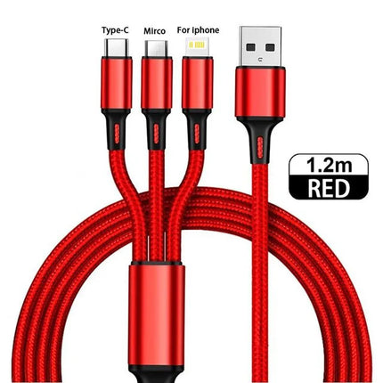 “Cable de Carga Rápida 3 en 1 Lovebay – USB Tipo C, Micro y iOS para iPhone, Huawei y Samsung | Trenzado de Nylon Duradero”