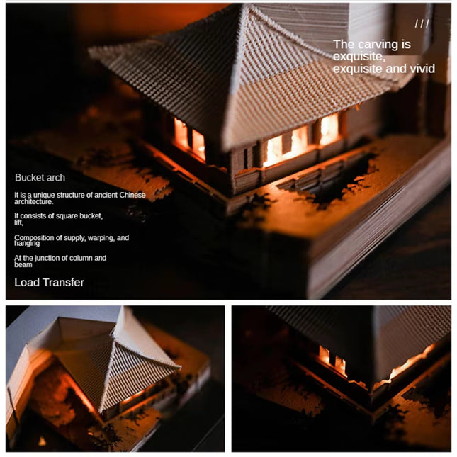 Bloc de Notas 3D Omoshiroi Block con Villa Rosa Romántica y Luz | Regalo Ideal para San Valentín