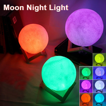 Lámpara de luna LED de 8 cm con soporte, luz nocturna estrellada a pilas, ideal como decoración para dormitorio y regalo para niños