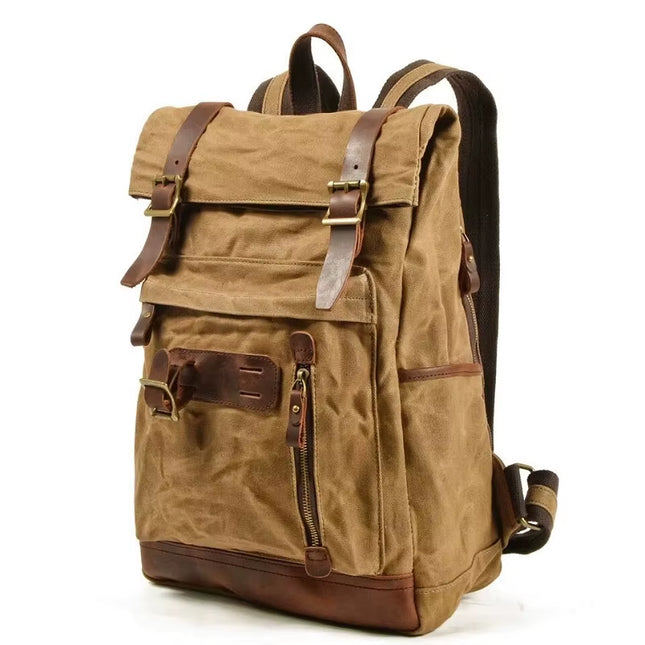 Mochila Vintage de Lona y Cuero para Hombre | Grande, Impermeable e Ideal para Viajes, Escuela y Uso Diario