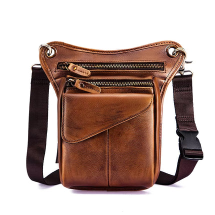 Bolso Bandolera de Piel Auténtica para Hombre | Multifuncional, Informal, con Cinturón de Cintura y Pernera para Viajes