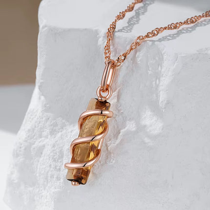 Collar Moderno con Circonita Marrón Claro — Colgante Cuadrado en Oro Rosa 585 para Mujer