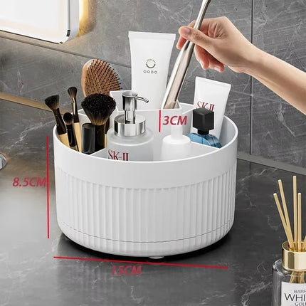 Caja de Maquillaje Giratoria 360° | Organizador de Escritorio para Brochas, Labiales y Joyas