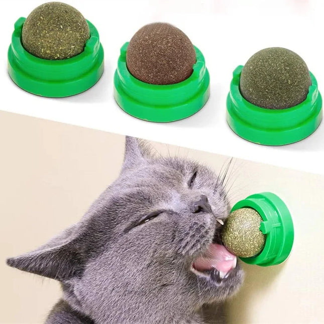 Pelota de Catnip Natural para Gatos | Juguete Adhesivo de Pared con Hierba Gatuna, Snack Saludable y Digestivo
